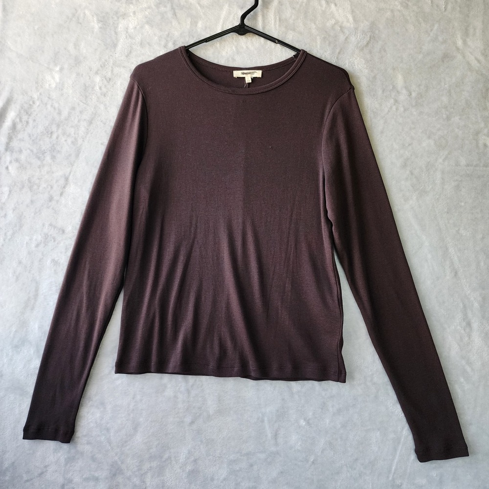 Madewell Long Sleeve Tee Shirt Womens Size Large Brown Compact Cotton 90s NWT